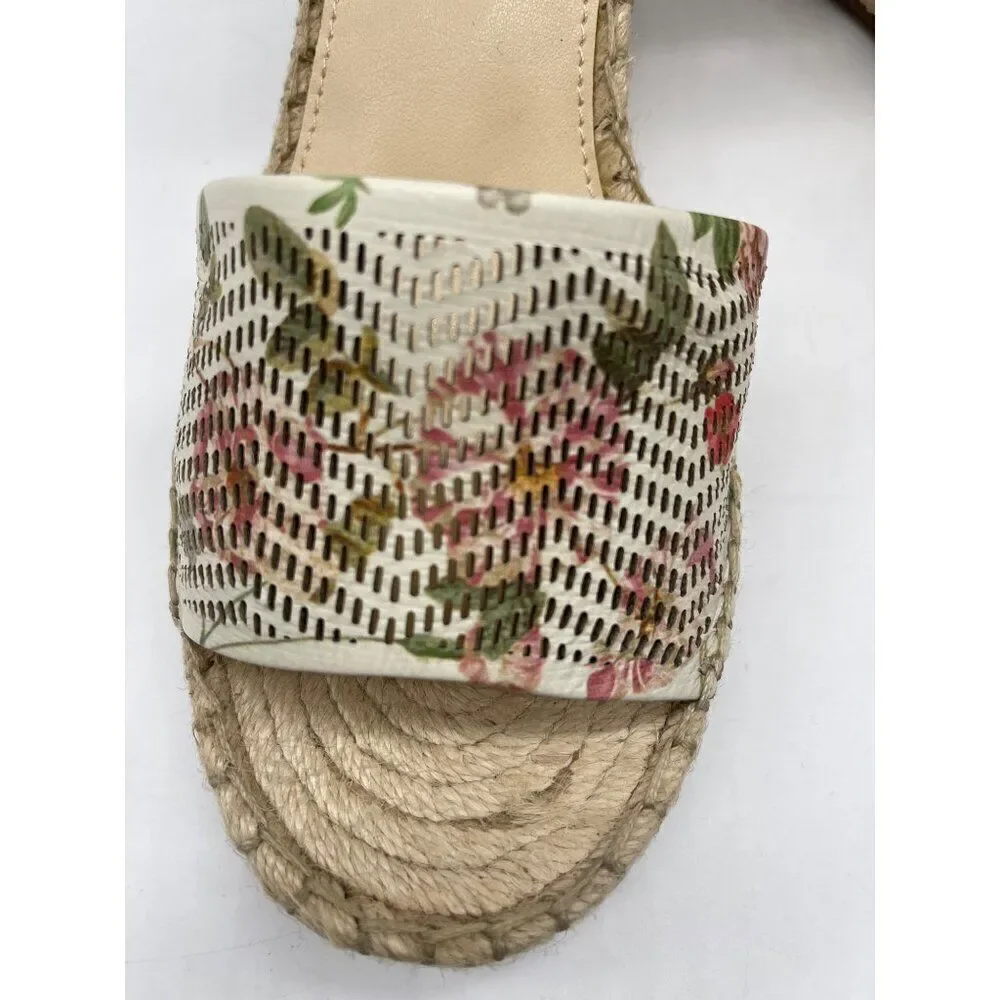 Vince Camuto Women Floral Leerata Wedged Espadrille Sandals Size 9